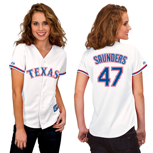 Joe Saunders #47 mlb Jersey-Texas Rangers Women's Authentic Home White Cool Base Baseball Jersey